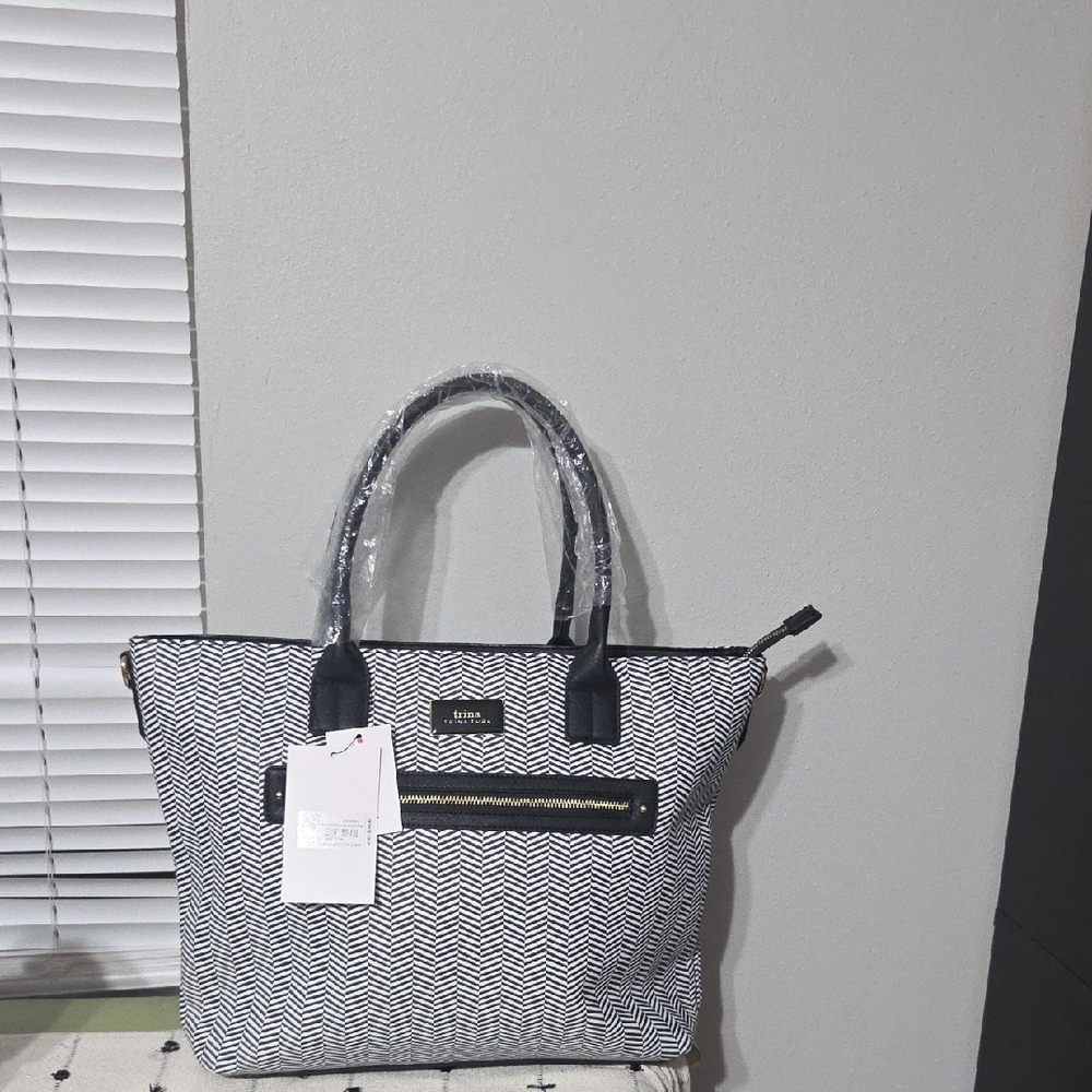 Trina Turk Black and White Chevron Tote